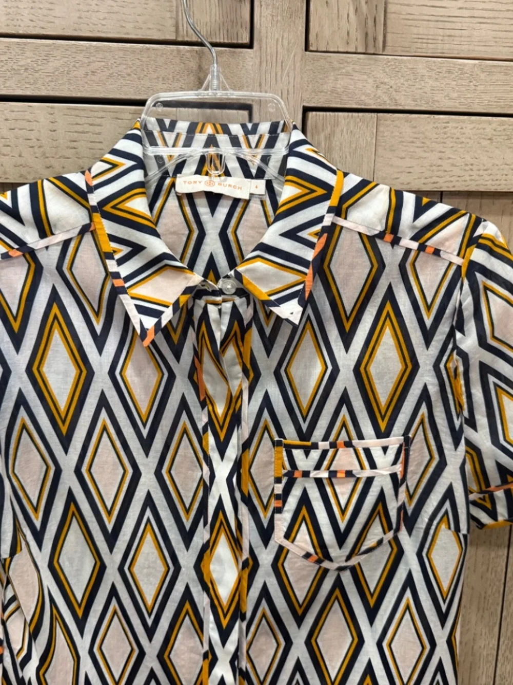 Tory Burch Short Sleeve Button Up Blouse, Size 4